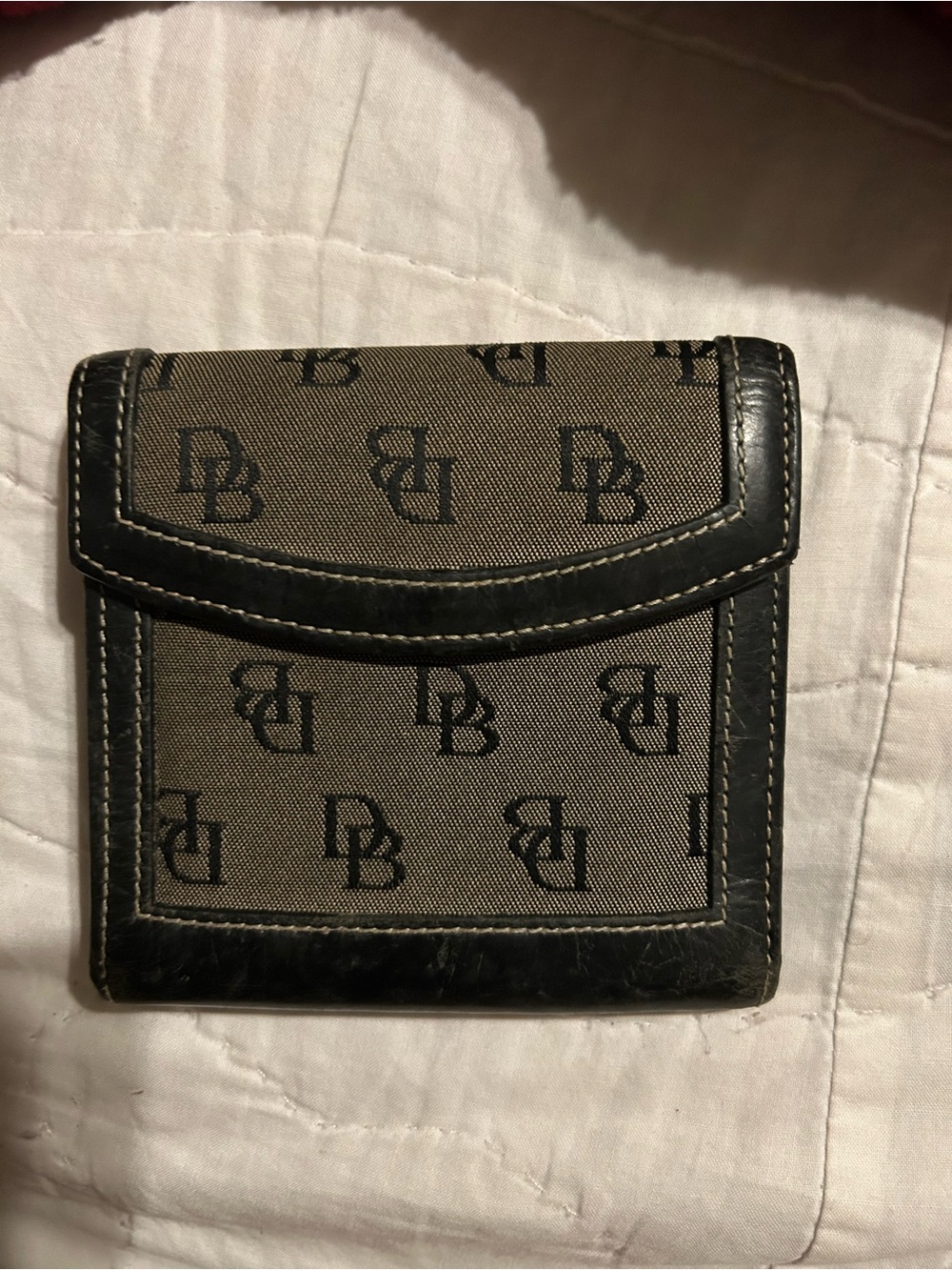 Dooney & Bourke Tan Canvas and Black Leather Wallet